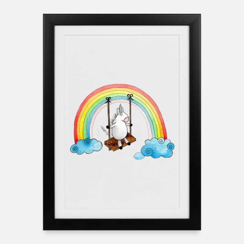 Einhorn Schaukel Regenbogen - Gerahmtes Poster (27 × 37 cm) - Schwarz
