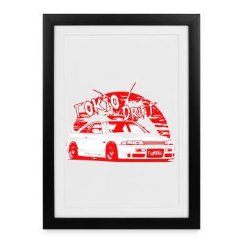 Voiture de dérive de Tokyo - Affiche encadrée (27 × 37 cm) - noir - Devant