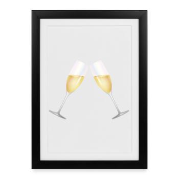 Deux coupes de remplies de vin mousseux - Affiche encadrée (27 × 37 cm) - noir - Devant