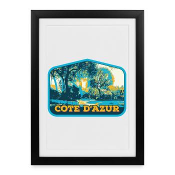 Vue illustrée de la Côte d'Azur, France - Affiche encadrée (27 × 37 cm) - noir - Devant