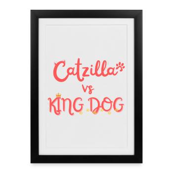 Catzilla vs King Dog - Affiche encadrée (27 × 37 cm) - noir - Devant