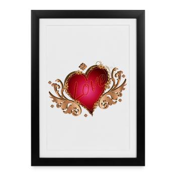 Cœur rouge avec ailes et écriture en bois - Affiche encadrée (27 × 37 cm) - noir - Devant