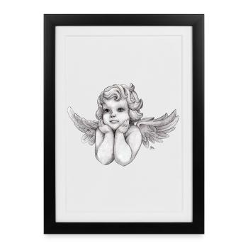Petit ange chérubin rêveur - Affiche encadrée (27 × 37 cm) - noir - Devant