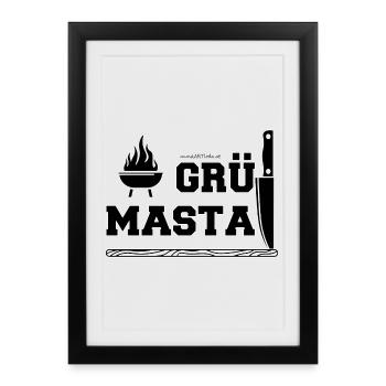 Grü Masta - Grill Meister - grillen - Dialekt - Gerahmtes Poster (27 × 37 cm) - Schwarz - Vorne