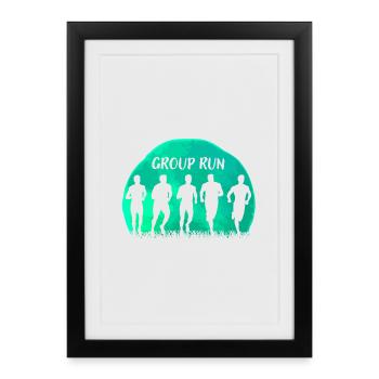 Group Run Group run in a team with grass and moon - Framed poster (27 × 37 cm) - black - Front