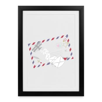 Cadre Airmail avec icône d’avion Letters & Mail - Affiche encadrée (27 × 37 cm) - noir - Devant