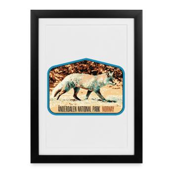 Anderdalen Snow Fox Patch: Nordic Fauna - Framed poster (27 × 37 cm) - black - Front