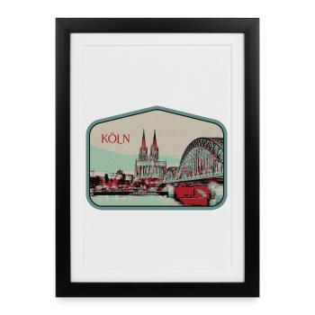 Illustration vue panoramique de Cologne - Affiche encadrée (27 × 37 cm) - noir - Devant