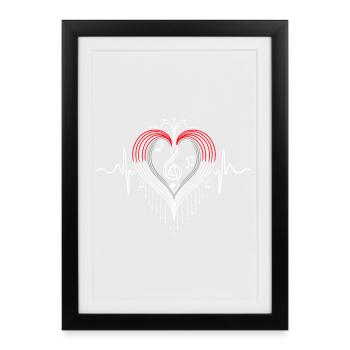 Heartbeat Music Heart Pulse Notes - Framed poster (27 × 37 cm) - black - Front