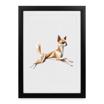 Chihuahua Hund läuft 3D Geometrisches Origami - Gerahmtes Poster (27 × 37 cm) - Schwarz - Vorne