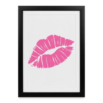 Smooch Rouge à lèvres rose Kiss Mark Love déclaration Tee - Affiche encadrée (27 × 37 cm) - noir - Devant