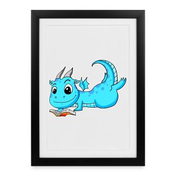 Lecture de livre de dragon - Affiche encadrée (27 × 37 cm) - noir - Devant