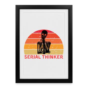 Penseur en série squelette Penser Rétro coucher de soleil - Affiche encadrée (27 × 37 cm) - noir - Devant