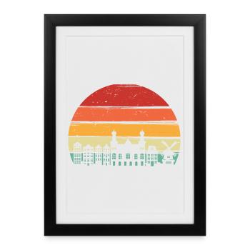 Retro Sunset City Skyline - Framed poster (27 × 37 cm) - black - Front