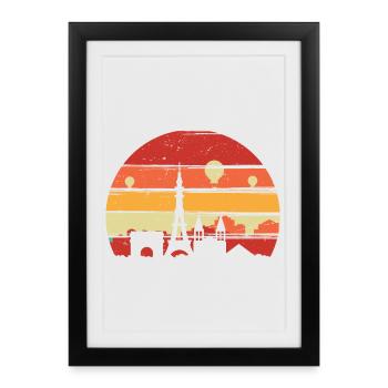 Silhouette de la ligne d’horizon du coucher de soleil à Paris - Affiche encadrée (27 × 37 cm) - noir - Devant