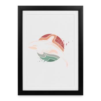 Orque rétro mer mer vintage poisson soleil lune - Affiche encadrée (27 × 37 cm) - noir - Devant