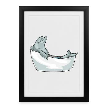 Dolphin Bathing Bathtub - Framed poster (27 × 37 cm) - black - Front