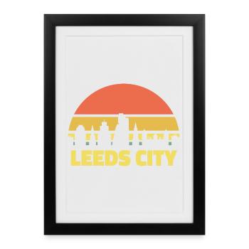 Leeds City Skyline Retro Sunset Silhouette - Framed poster (27 × 37 cm) - black - Front
