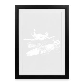 Flying Bike - Blanc - Affiche encadrée (27 × 37 cm) - noir - Devant