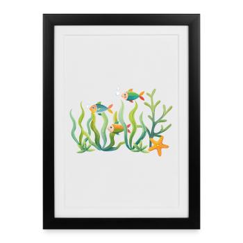 Colorful marine world with fish and corals - Framed poster (27 × 37 cm) - black - Front