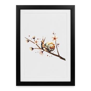 Snail on a flower branch – motif for spring - Framed poster (27 × 37 cm) - black - Front