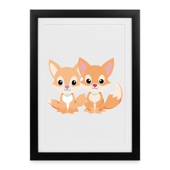 Deux petits renards amis complices - Affiche encadrée (27 × 37 cm) - noir - Devant