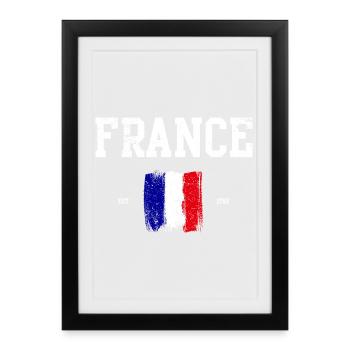 French Flag Paint Strokes Design - Framed poster (27 × 37 cm) - black - Front