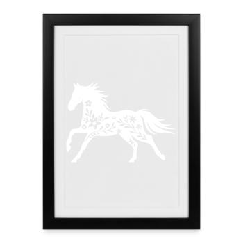 Elegant Floral Horse Silhouette - Framed poster (27 × 37 cm) - black - Front