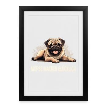Happiness is… a pug in life! - Framed poster (27 × 37 cm) - black - Front