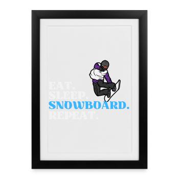 Eat Sleep Snowboard Répéter - Affiche encadrée (27 × 37 cm) - noir - Devant