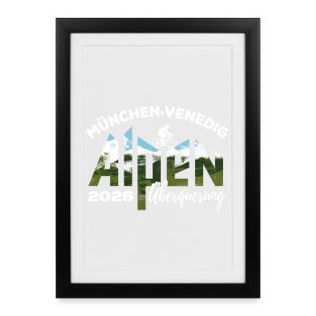 Traversée des Alpes 2026 Munich Venise, vélo - Affiche encadrée (27 × 37 cm) - noir - Devant