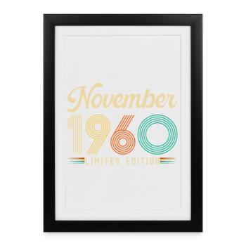 Novembre 1960 Anniversaire Vintage Rétro Cadeau - Affiche encadrée (27 × 37 cm) - noir - Devant