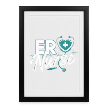 Logo du cœur d’infirmière des urgences - Affiche encadrée (27 × 37 cm) - noir - Devant