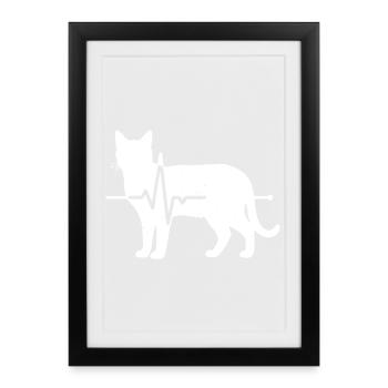 Cat Heartbeat ECG Pulse Grunge Vector - Framed poster (27 × 37 cm) - black - Front