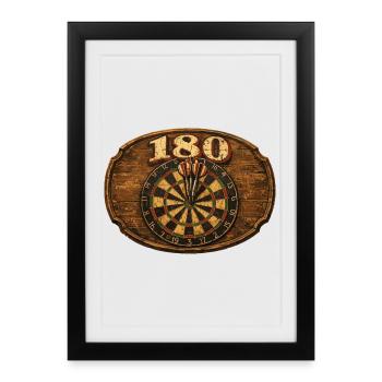 Cible de fléchettes rétro 180 pour joueurs de fléchettes - cadeau - Affiche encadrée (27 × 37 cm) - noir - Devant