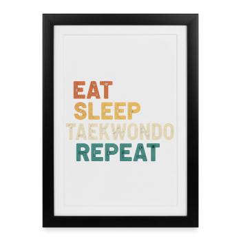 Manger Sommeil Taekwondo Répéter - Arts Martiaux Rétro - Affiche encadrée (27 × 37 cm) - noir - Devant