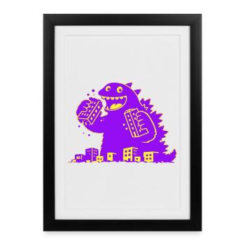 Monster eats city - Framed poster (27 × 37 cm) - black - Front