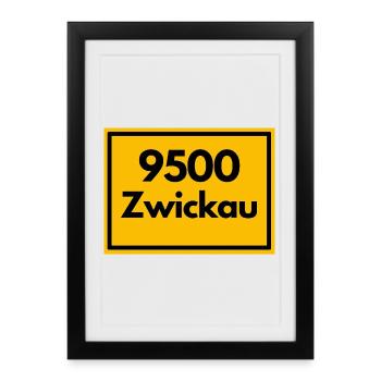 PLZ 9500 ZWICKAU, OSTALGIE ALTE POSTZIPZAHL KULT - Framed poster (27 × 37 cm) - black - Front