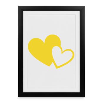 Cœur jaune motif de cœurs KBE jaune - Affiche encadrée (27 × 37 cm) - noir - Devant
