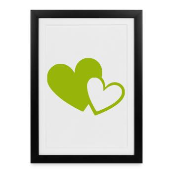 Cœur vert motif de cœurs verts - Affiche encadrée (27 × 37 cm) - noir - Devant