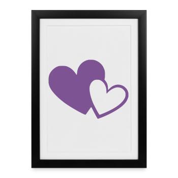 Cœur violet deux cœurs violets cadeau - Affiche encadrée (27 × 37 cm) - noir - Devant