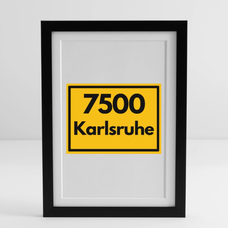 OLD POSTCODE ZIP CODE 7500 KARLSRUHE FÄCHERSTADT Framed poster (27 × 37 cm)