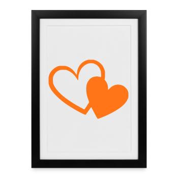 cadeau de la Saint-Valentin à cœur orange orange - Affiche encadrée (27 × 37 cm) - noir - Devant
