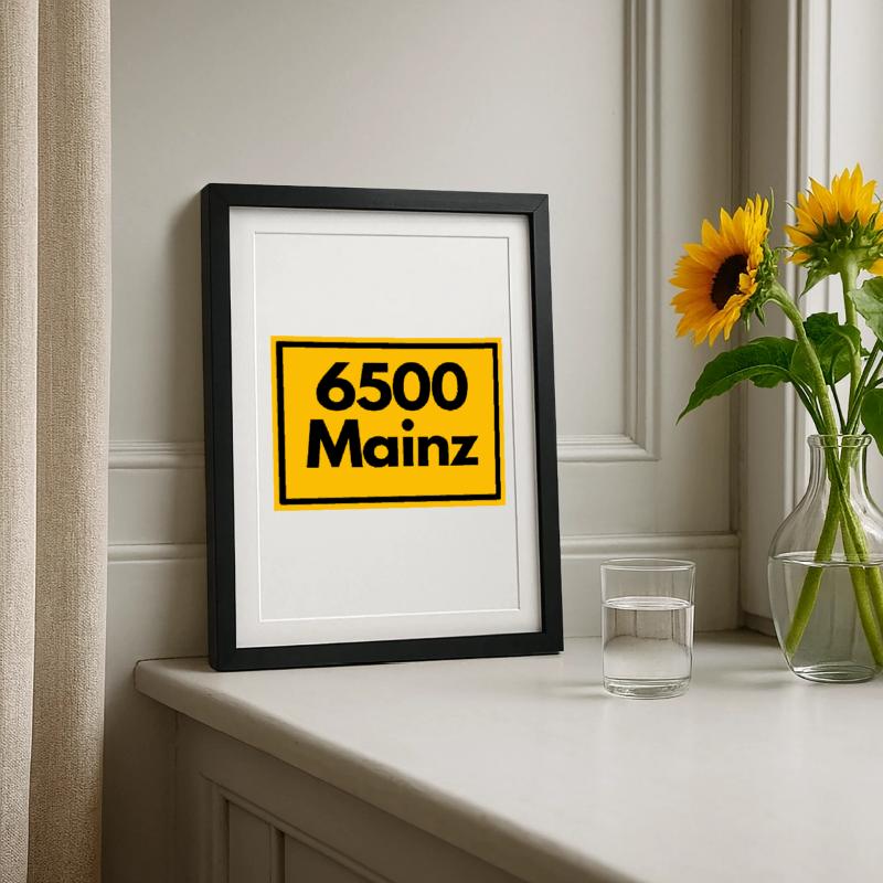 OLD POSTCODE POSTCODE RETRO 6500 MAINZ MEEENZ Framed poster (27 × 37 cm)