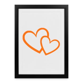 Cœur orange 2 cœurs cœur orange motif - Affiche encadrée (27 × 37 cm) - noir - Devant
