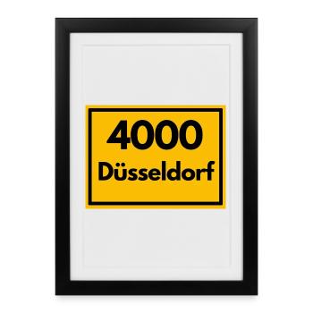 OLD POSTCODE POSTCODE RETRO 4000 DÜSSELDORF - OLD - Framed poster (27 × 37 cm) - black - Front