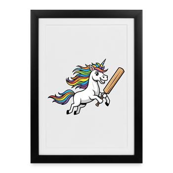 Unicorn cricket with colorful rainbow mane - Framed poster (27 × 37 cm) - black - Front