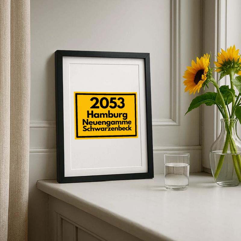 OLD POSTCODE POSTCODE 2053 HAMBURG NEUENGAMME ELBE Framed poster (27 × 37 cm)