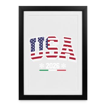 USA 2026 Flag and Snowflakes - Framed poster (27 × 37 cm) - black - Front