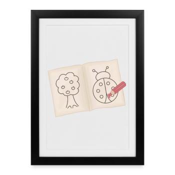Croquis de l’arbre et de la coccinelle - Affiche encadrée (27 × 37 cm) - noir - Devant
